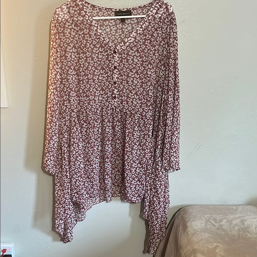 Lane Bryant Red Asymmetrical 3/4 Sleeve Blouse